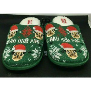 Bah Hum Pug Womens Slippers Christmas Medium 9/10